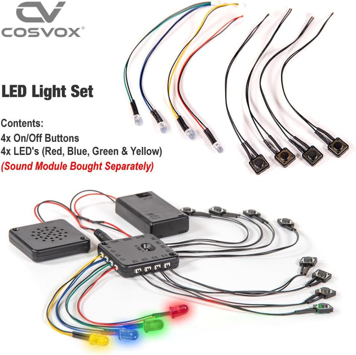COSVOX Cosplay-Soundeffektmodul + LED-Lichtset. DIY beschreibbarer MP3-Soundchip mit 4 Drucktasten,