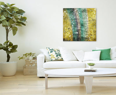 Paul Sinus Art Quadratische Fotoleinwand 90x90cm Abstraktes modernes Gemälde mit weissen Flecken auf