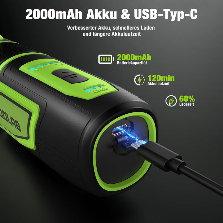 Multifunktionswerkzeug Akku 12V 2.0Ah(Lithium-Ionen), 140PCS Akku-Rotationswerkzeug Set mit 5 Gang 5