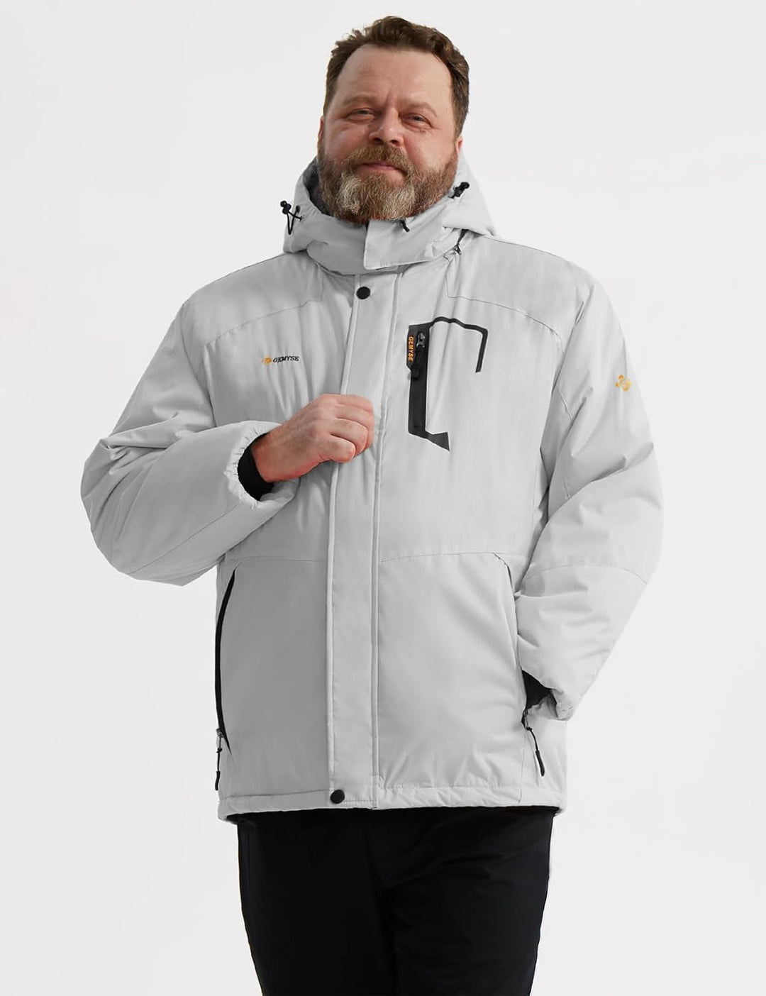 GEMYSE Herren Wasserdichte Berg-Skijacke Winddichte Fleece Outdoor-Winterjacke mit Kapuze XXL Weiss