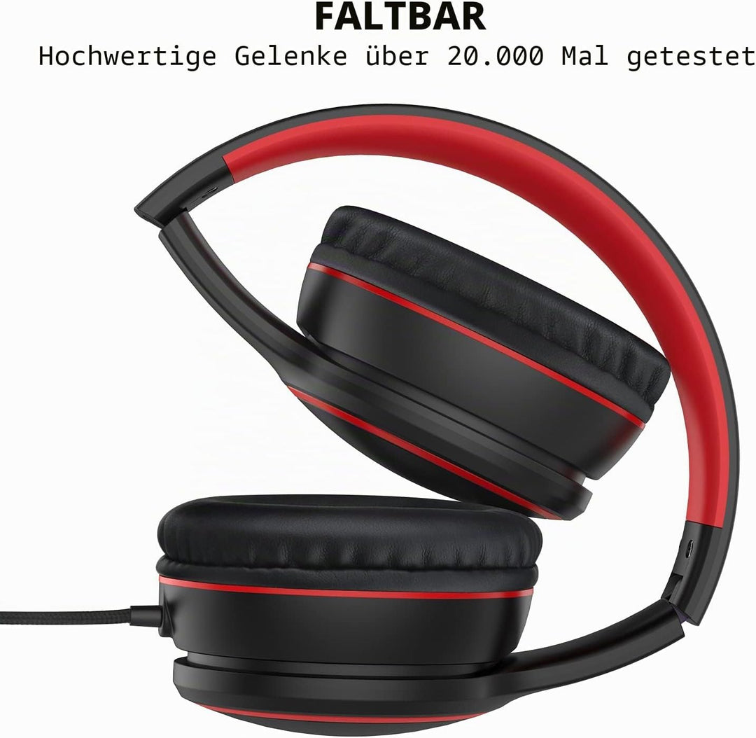 RORSOU R10 Over-Ear-Headphones mit Mikrofon, leichte Faltbare Stereo-Bass-Headset mit 1,5 m Nicht ve