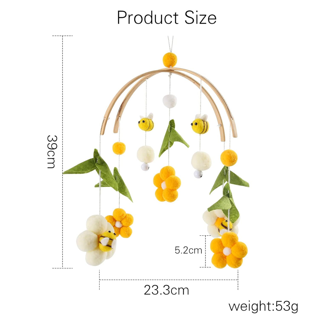 Youuys Mobile Baby Holz mit Filzbällen, Bienen und Blumen Baby Mobile Windspiel, Bettglocke Anhänger