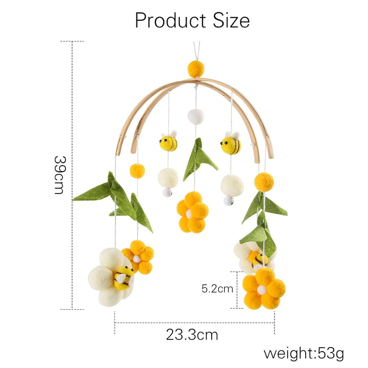 Youuys Mobile Baby Holz mit Filzbällen, Bienen und Blumen Baby Mobile Windspiel, Bettglocke Anhänger