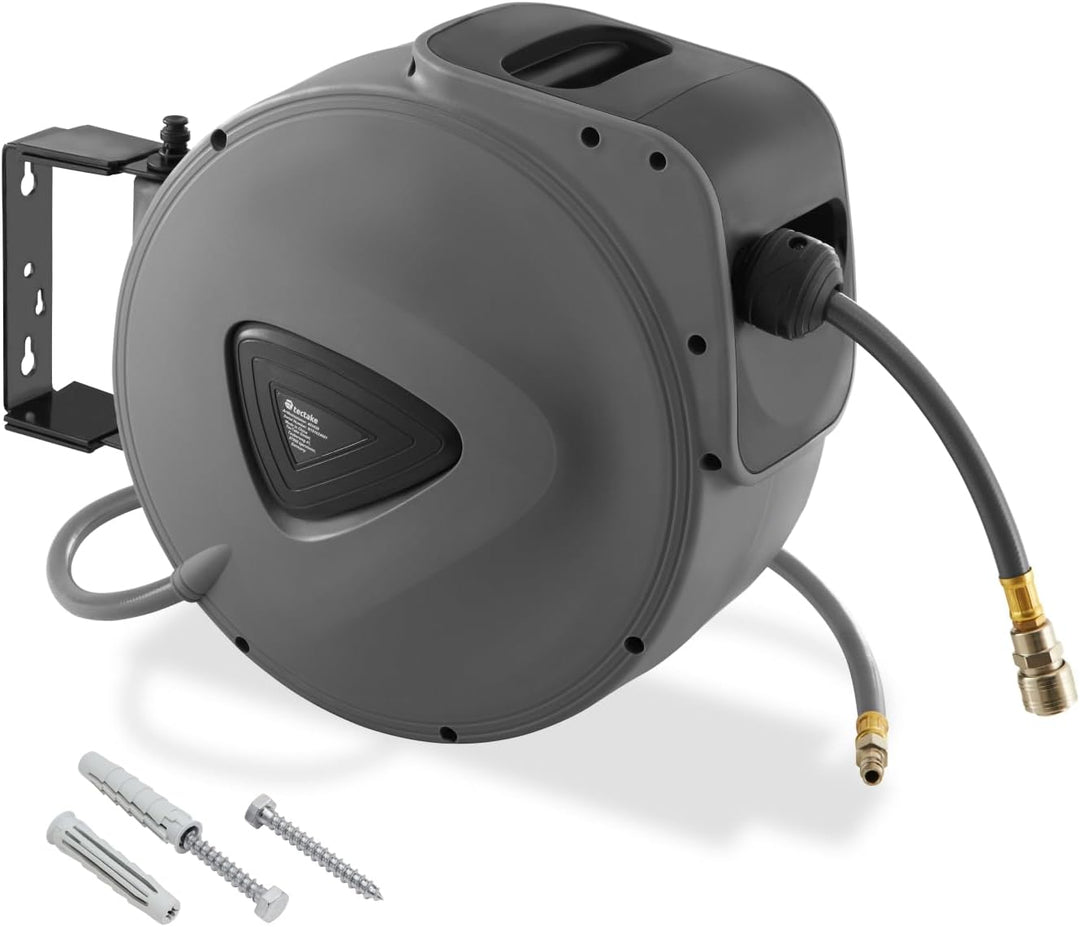 tectake 800801 Druckluftschlauch Aufroller mit ¼ Zoll Schnellkupplung, Aufroll-Automatik mit Schlauc