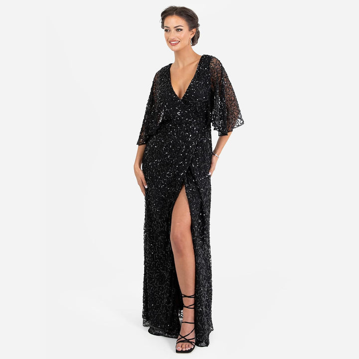 Maya Deluxe Damen Womens Maxi Dress Ladies Sequin Embellished Wrap A-line Dress for Wedding Guest Br