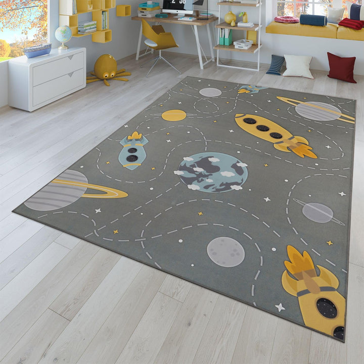 TT Home Kinderteppich Babyzimmer Teppich Kinderzimmer rutschfest Tiere Weltkarte Autos, Farbe:Grau B