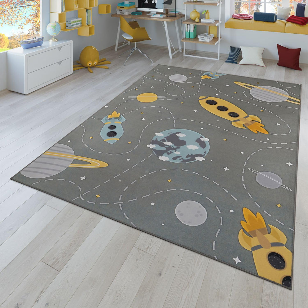 TT Home Kinderteppich Babyzimmer Teppich Kinderzimmer rutschfest Tiere Weltkarte Autos, Farbe:Grau B