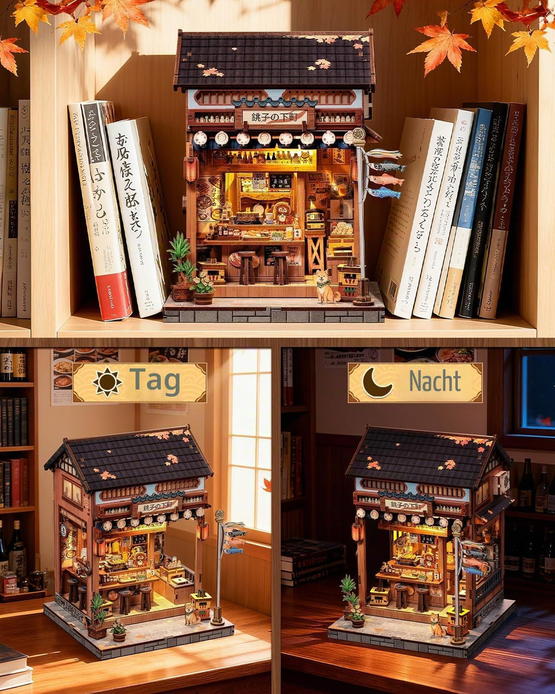Book Nook Kit - Miniatur Puppenhaus mit LED-Beleuchtung: 3D Holz-Puzzle Buchstütze, Retro-stilvolle