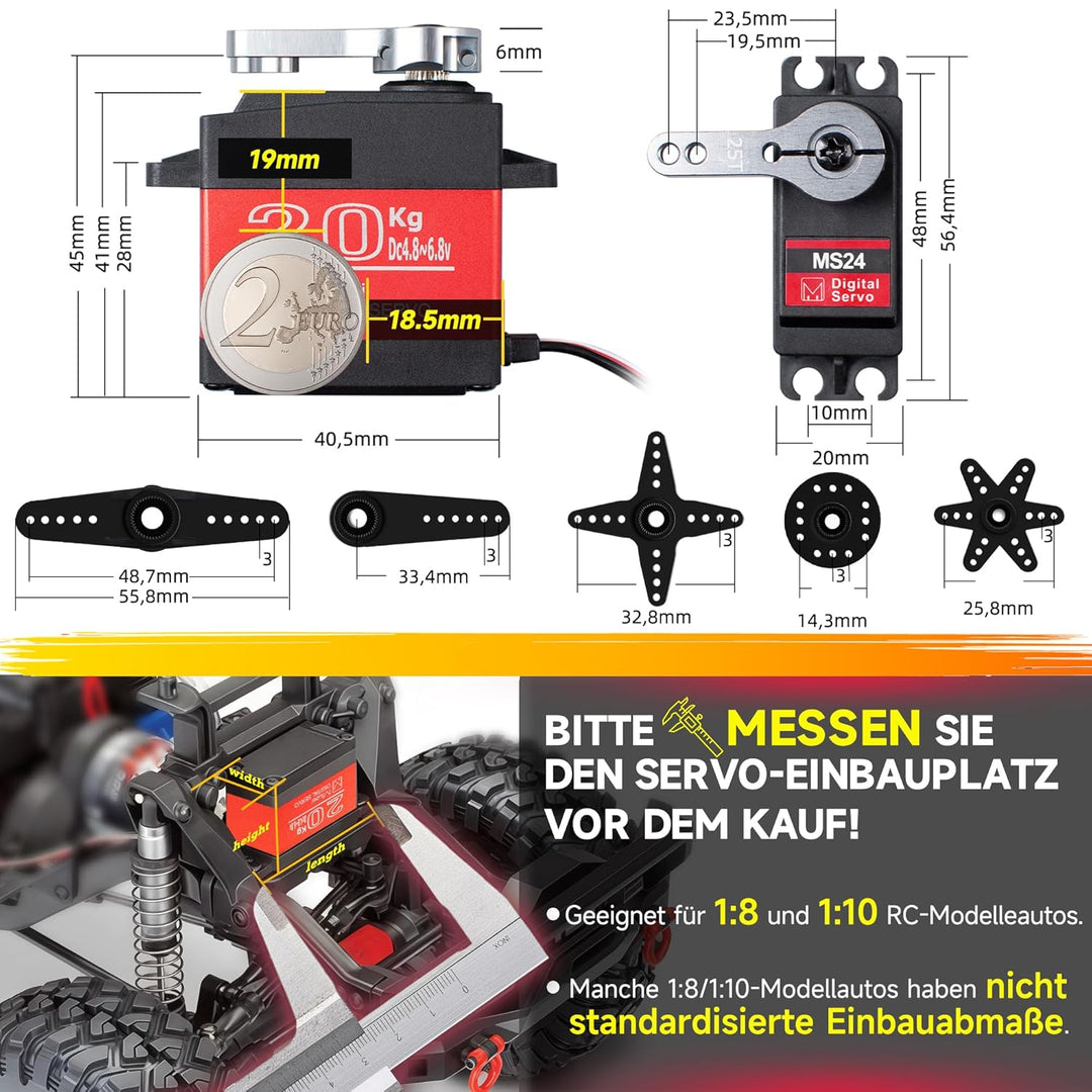 Miuzei 20KG Servo Motor High Torque Digital Servo Metal Waterproof 1/10 Scale Servo for R/C Car Robo