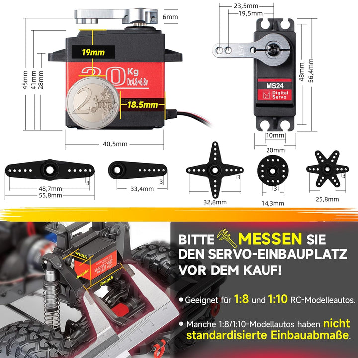 Miuzei 20KG Servo Motor High Torque Digital Servo Metal Waterproof 1/10 Scale Servo for R/C Car Robo