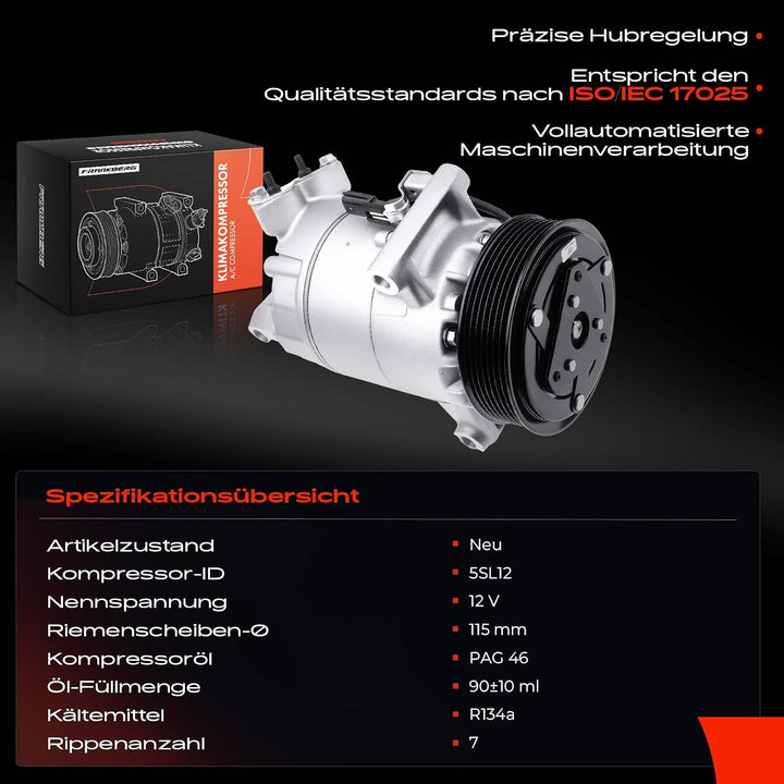 Frankberg Klimakompressor Klimaanlage Kompatibel mit Qashqai +2 I J10 JJ10E NJ10 2007-2013 X-Trail G