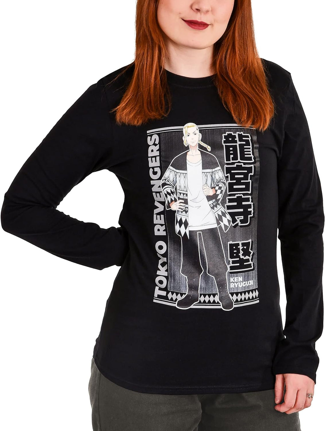 Elbenwald Tokyo Revengers Longsleeve mit Draken Frontprint für Herren Damen Unisex schwarz S
