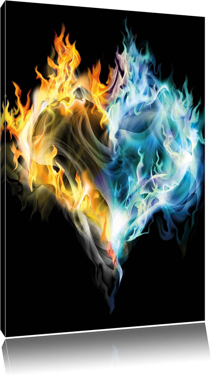 Pixxprint Dark Herz aus Feuer und Wasser als Leinwandbild/Grösse: 100x70 / Wandbild/Kunstdruck/ferti