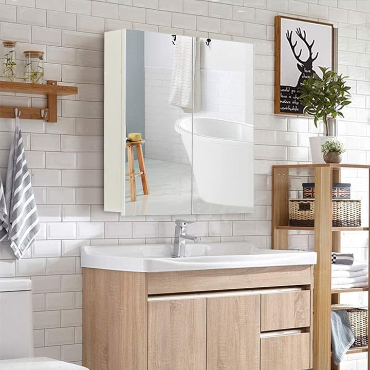 CLIPOP Badezimmer Spiegelschrank, Wandmontage Badezimmerschrank mit 2 Spiegeltüren und verstellbaren