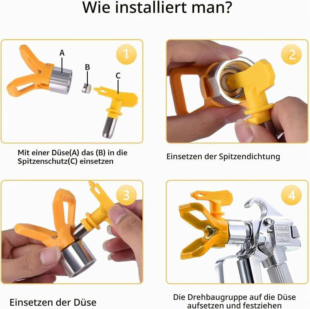 WOOLUCK® 6 Stück Airless Düse mit Spitzendichtung, für Airless Farbsprühsysteme (Typ 211,213,215,217