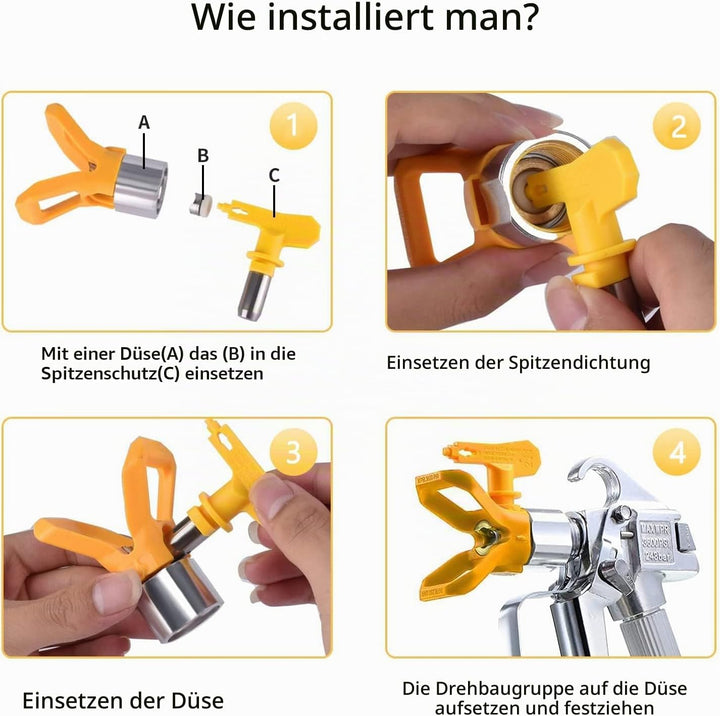 WOOLUCK® 6 Stück Airless Düse mit Spitzendichtung, für Airless Farbsprühsysteme (Typ 211,213,215,217