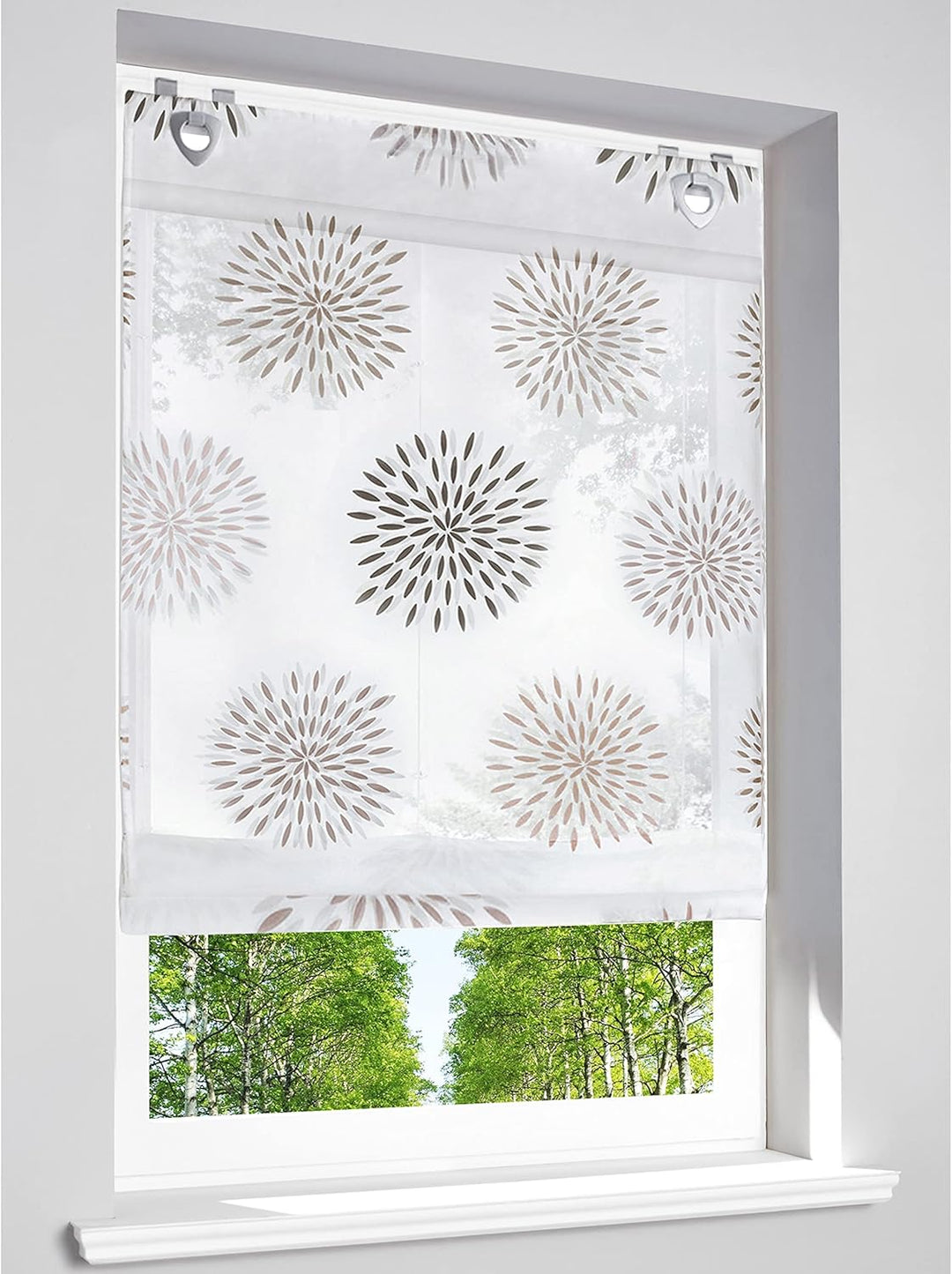 Raffrollo mit Kreis-Motiven Druck Design Rollos Voile Transparent Vorhang (BxH 80x140cm, Braun mit U