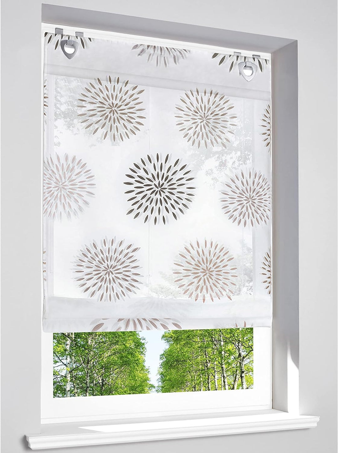Raffrollo mit Kreis-Motiven Druck Design Rollos Voile Transparent Vorhang (BxH 100x140cm, Braun mit