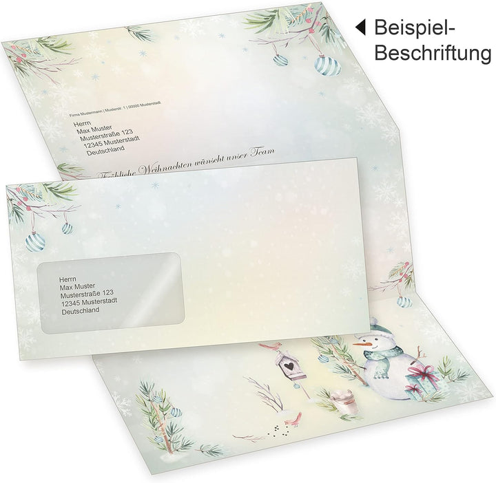 Flöckchen 250 Sets Weihnachtsbriefpapier mit Fensterumschlag, Briefpapier Weihnachten A4 mit Umschla