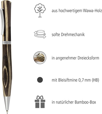 ONLINE Drehbleistift Newood, natürliches Wawa-Holz braun, 0,7 mm (HB) Mine, Metallclip, in Geschenkb