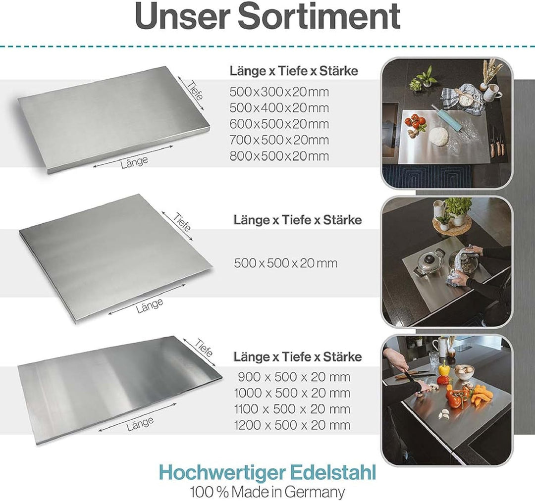 Arbeitsplatte Knetbrett Edelstahl [50x30 cm] - Für Kneten, Schneiden & Backen - Küchenplatte mit Ans