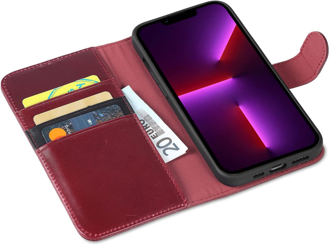 LENSUN Echtleder Hülle für iPhone 13 Pro, Handyhülle [Echtes Leder][Magnetverschluss][RFID Blocker]