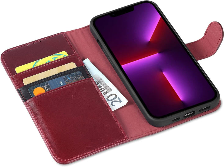 LENSUN Echtleder Hülle für iPhone 13 Pro, Handyhülle [Echtes Leder][Magnetverschluss][RFID Blocker]