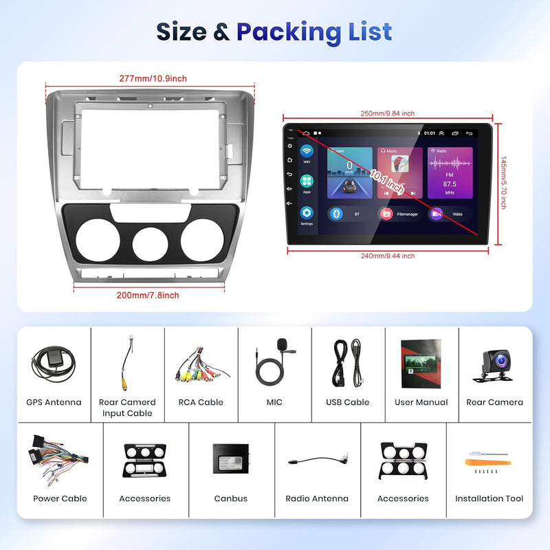 Podofo Carplay Autoradio für Skoda Octavia 2007-2013, 10.1" Touchscreen Autoradio 2G+64G mit Wireles