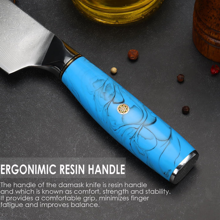 Home Safety Damast Küchenmesser, Kochmesser Damastmesser mit extrem Scharf 19.5 cm Klinge Chefmesser