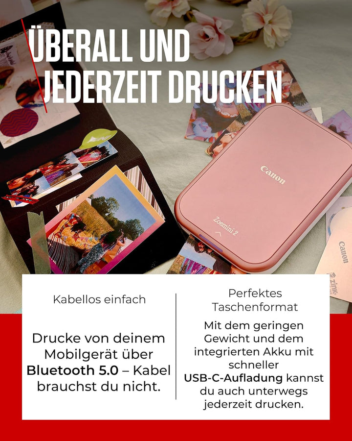 Canon Zoemini Mini Printing Kit Fotodrucker + ZINK Fotopapier 20 Stk + 10 Circle Sticker (Mobiler So