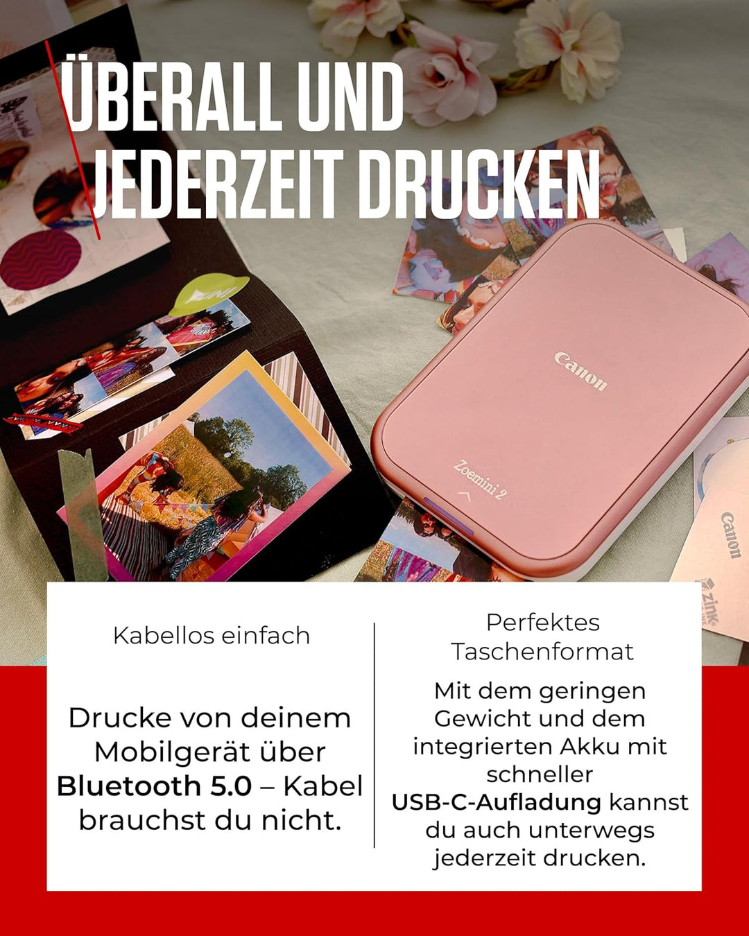 Canon Zoemini 2 Drucker Set: Erstelle und drucke Erinnerungen überall – Kompakter, tragbarer Fotodru