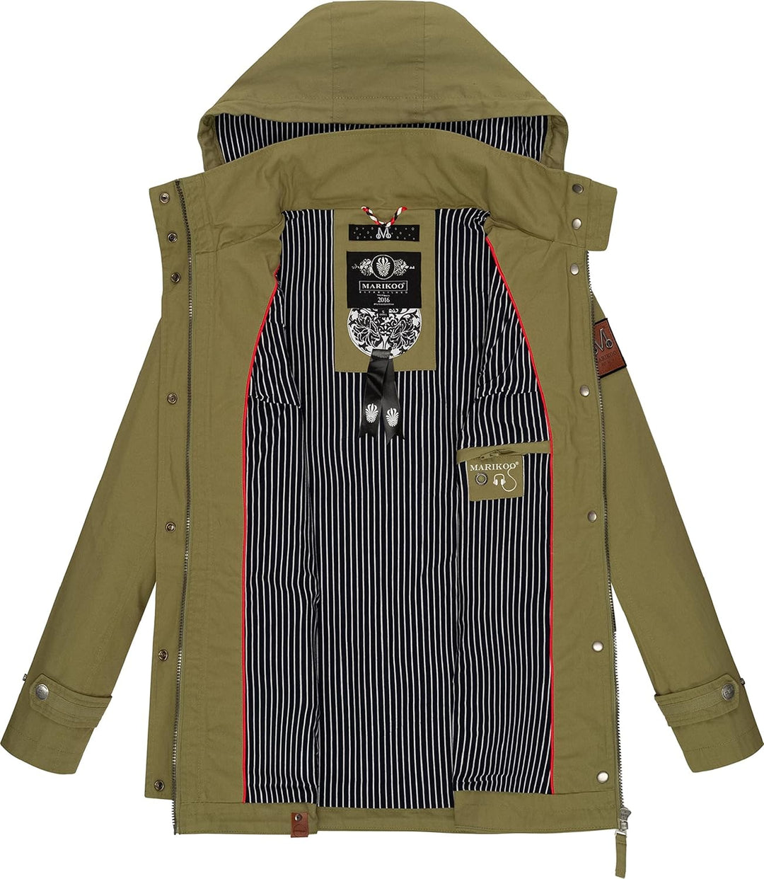 MARIKOO Damen leichte Übergangsjacke Baumwoll-Parka mit Kapuze Nyokoo XS-XXL S Grün, S Grün