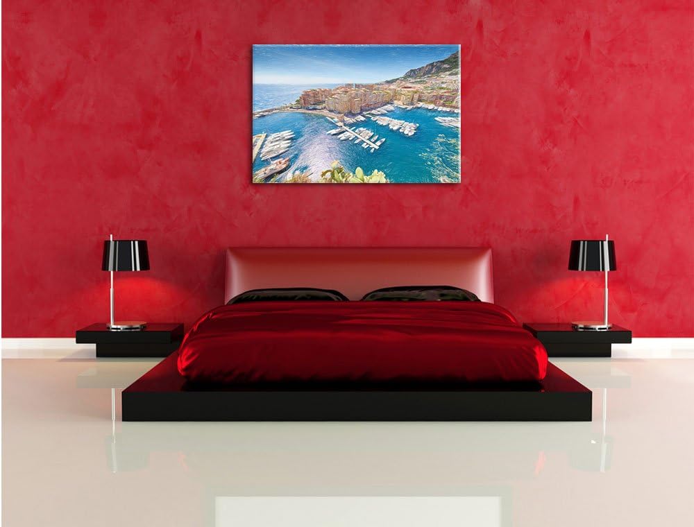 Pixxprint Küste von Monaco als Leinwandbild/Grösse: 100x70 / Wandbild/Kunstdruck/fertig bespannt, 10