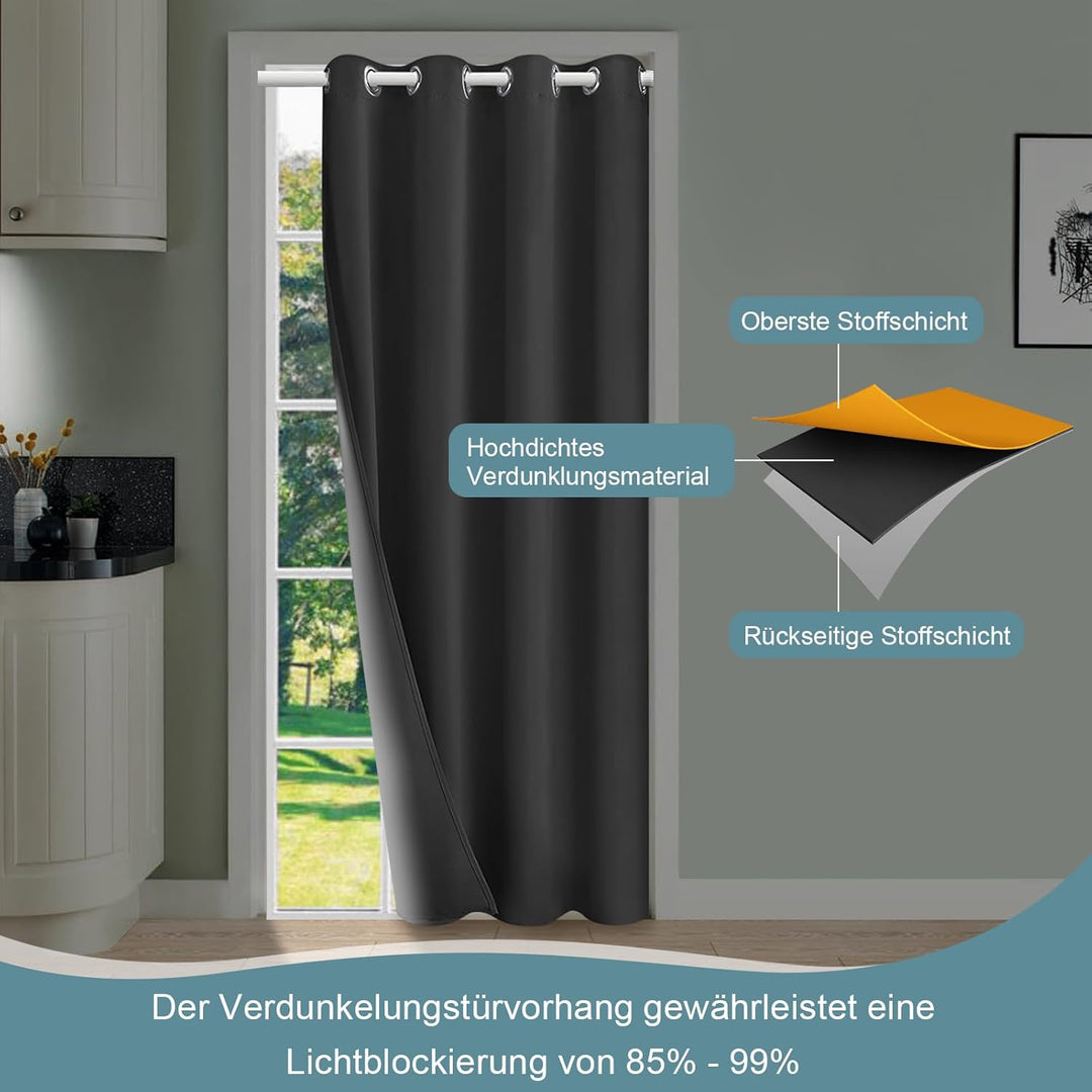 Lapalife Türvorhang Blickdicht Thermo Gardinen Vorhang mit Ösen für Fenster und Tür H203xB86cm Therm