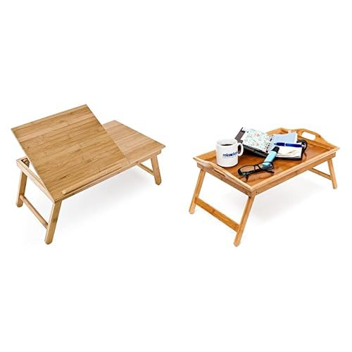 Relaxdays Laptoptisch aus Bambus HBT: 24 x 55 x 33 cm Beistelltisch, Natur &amp; Betttablett Bambus H x