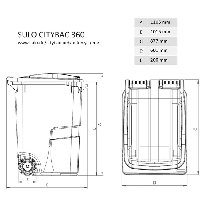 plasteo Sulo CITYBAC CLASSIC Mülltonne 360L Grau, DIN-Konform, Langlebig Grau Grau, Grau Grau