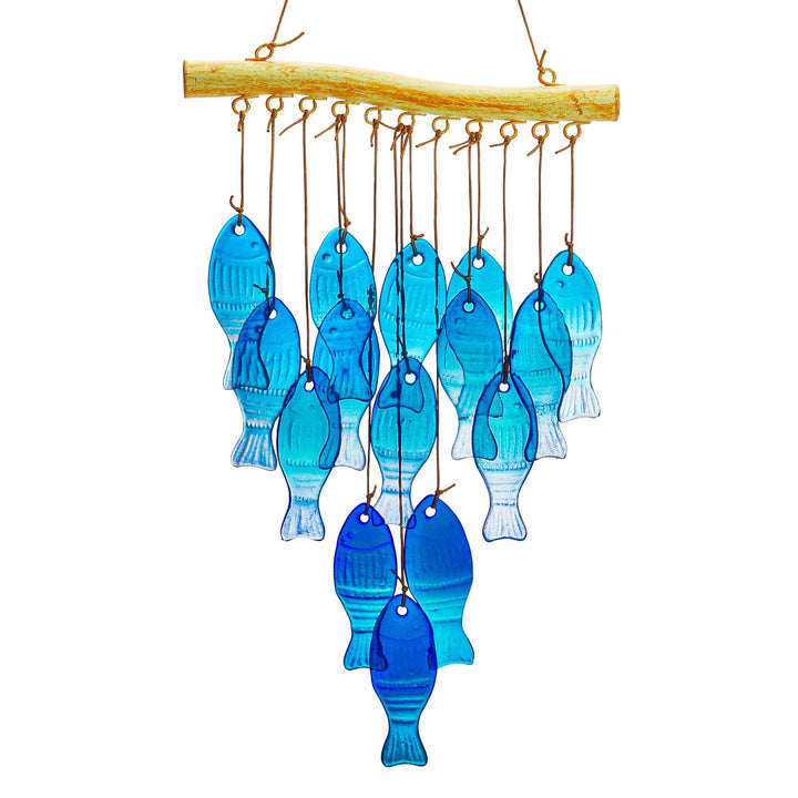 H&D HYALINE & DORA 58,4 cm blaues Glas Meereswindspiel, handgefertigtes Fisch Windspiel für draussen