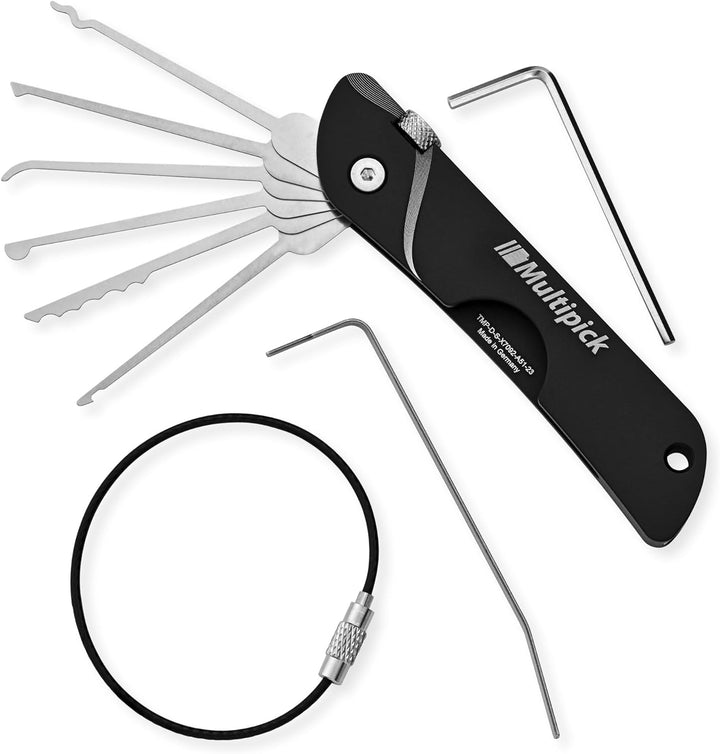 Multipick Dietrich Set ELITE BLACK Mini Taschen-Messer Lockpicking Set mit 6 wechselbaren Lock-Pick