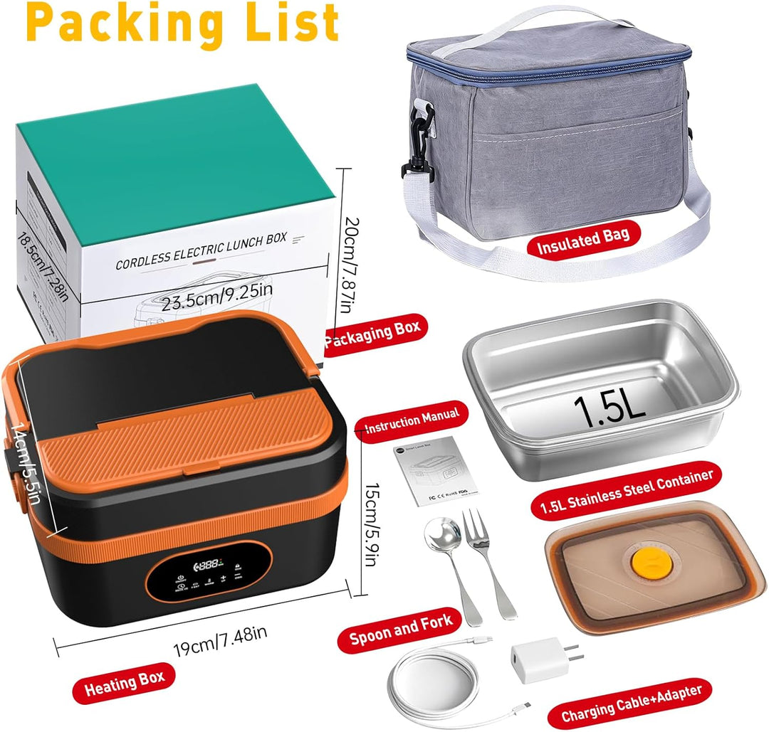2025 Upgrade Beheizte Lunchbox Wiederaufladbare Selbstheizende 1.5L Tragbare Elektrische Lunchbox fü