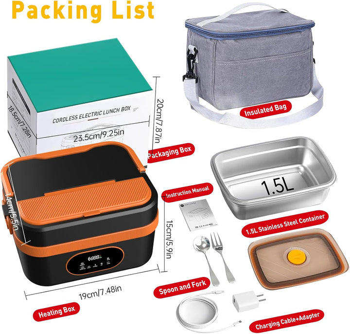 2025 Upgrade Beheizte Lunchbox Wiederaufladbare Selbstheizende 1.5L Tragbare Elektrische Lunchbox fü