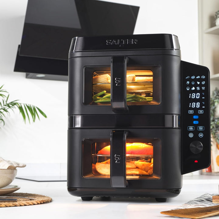 Salter VertiCook View Heissluftfritteuse - Vertikale Doppelschublade, Kochen auf 4 Ebenen, 9L Kapazi