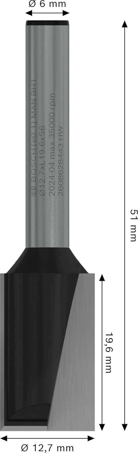Bosch 1x PRO Nutfräser, gerade, zweischneidig (für Weichholz, Hartholz, Ø 12,7 mm, Professional Zube