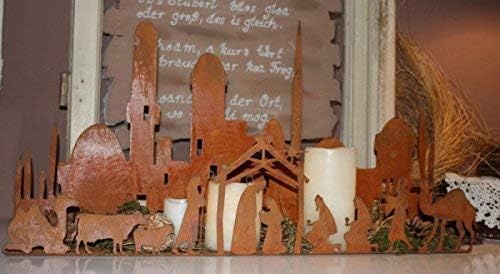 Rostikal Kerzenhalter Advent 33 x 17 cm Edelrost Weihnachtsdeko Weihnachtskrippe Rost Tischdeko