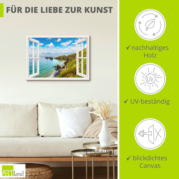 ARTland Leinwandbilder Wandbild Bild auf Leinwand 100x70 cm Landschaften Fensterblick U0SO Küstenweg