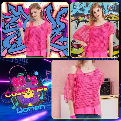 WILDPARTY 80er 90er Jahre Outfit Damen, Netzshirt, Tank top, Beinwärmer, Netzhandschuhe, Kostüm 80er