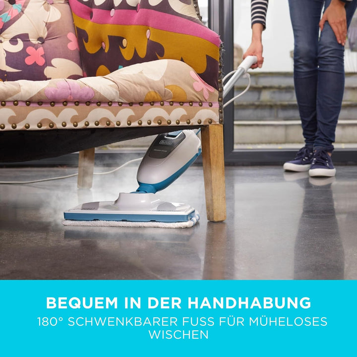 Black+Decker FSM13E1 Dampfbesen Steam Mop, Basic (Dampfreiniger für hygienische, gründliche Sauberke