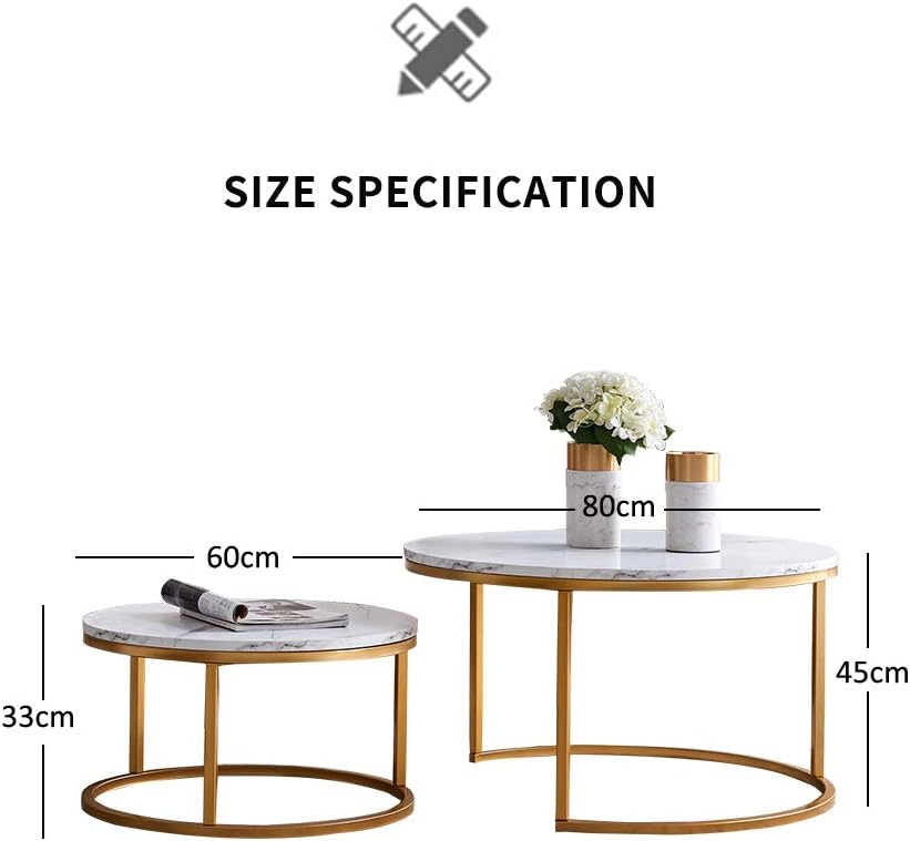 BRILVERDE Couchtisch Rund 2er Set,Wohnzimmertisch Sofatisch Beistelltisch,für Wohnzimmer,Büro,Weiss