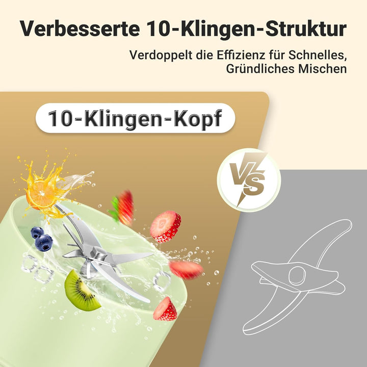 AMZCHEF Smoothie Maker To Go - Antioxidantien Vakuum Bottle Blender mit 10 Klingen für Fresh Juice,