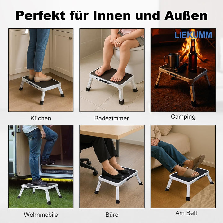 LIEKUMM 3-stufige Klappbarer Tritthocker, 150 kg Tragkraft Höhenverstellbar Tritthocker, Leichte Tri