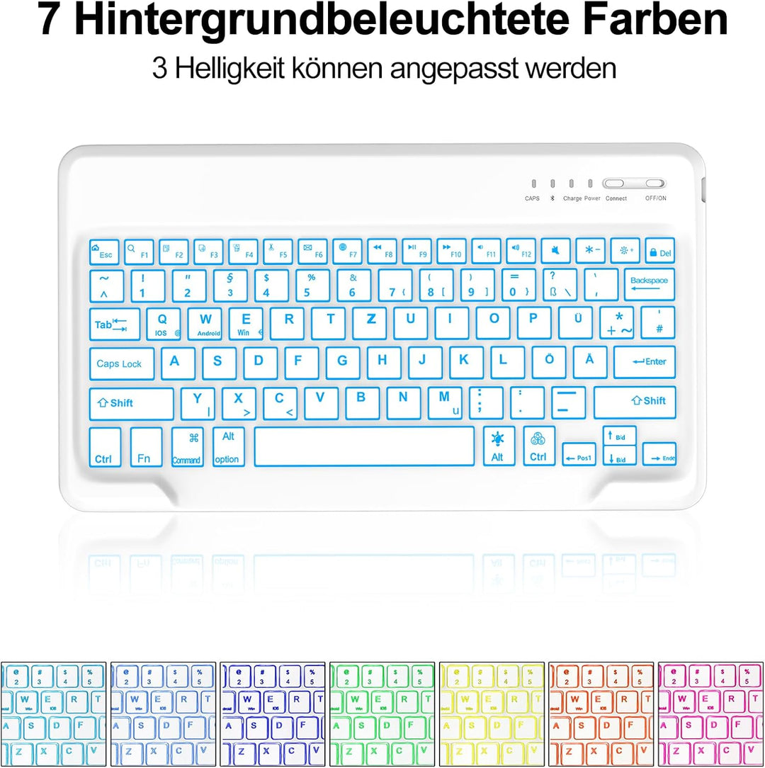 Hülle mit Tastatur für iPad Pro 12.9 (6/5/4/3 Gen), 7 Farben Beleuchtung, Deutsches QWERTZ, Magnetis